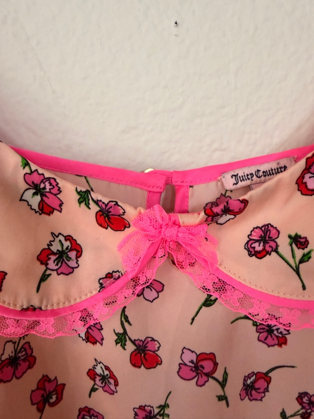 Juicy Couture Y2K Floral Cami Pink Lace Trim Coquette Dainty Spring Top Size M - Picture 4 of 9